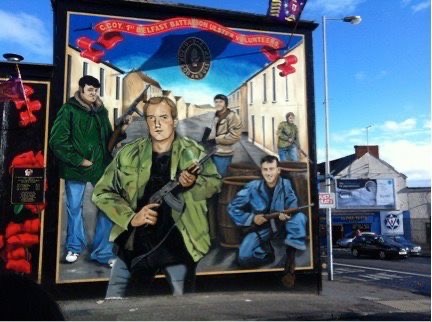 C Company 1st Battalion Ulster Volunteers mural on the Shankill Road — loyalist political street art in Belfast